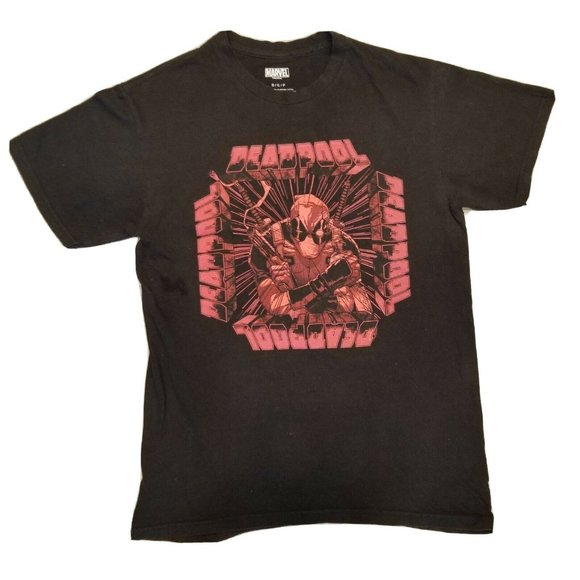 Deadpool black t shirt Official Marvel Red print S - Picture 1 of 5